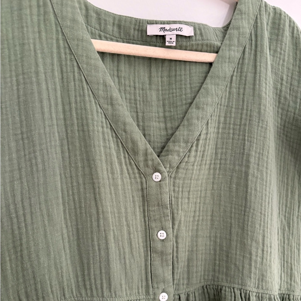 Madewell Sage Green Button-Front Mini Dress - Picture 5 of 10